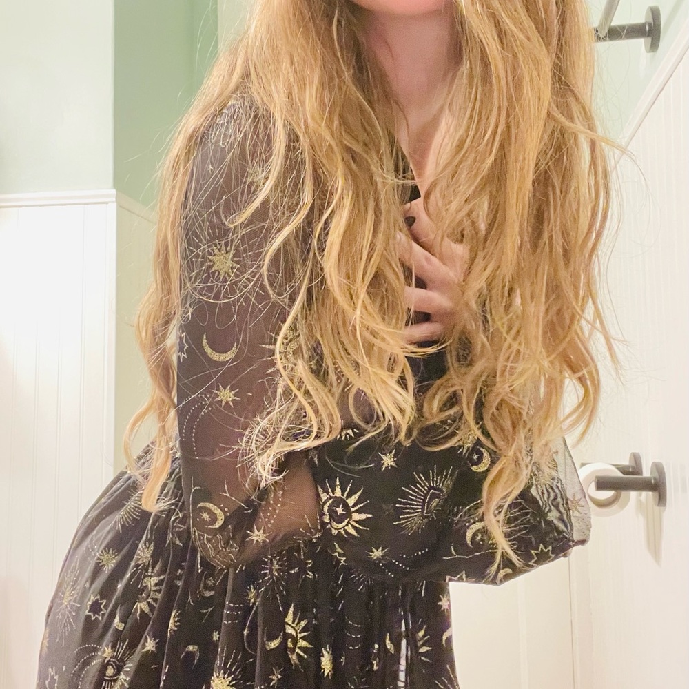 Dolls Kill Black and Gold Starry Robe